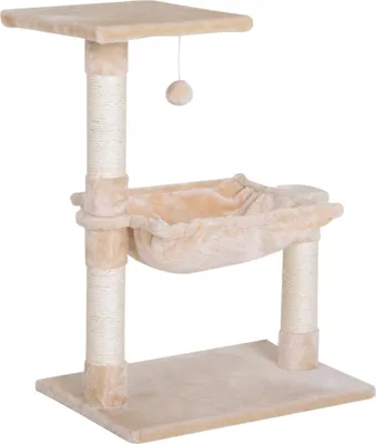 Image de PawHut Arbre à chat 3 griffoirs grattoirs sisal naturel plateforme hamac et boule suspendue dim. 50L x 36l x 70H cm peluche courte beige