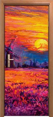 Produktbild von Türposter 80x200 cm Türaufkleber Türtapete Türfolie Klebefolie Windmühle Sonne Himmel Blume