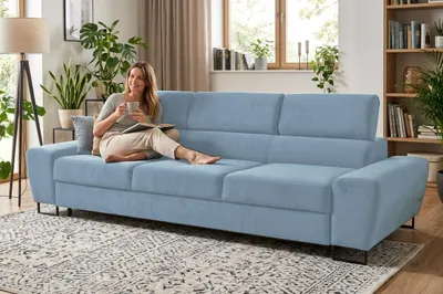 Produktbild von Schlafsofa SAVIO 3 Aura – mit Schlaffunktion, Webstoff in Blau 48, Family Meble