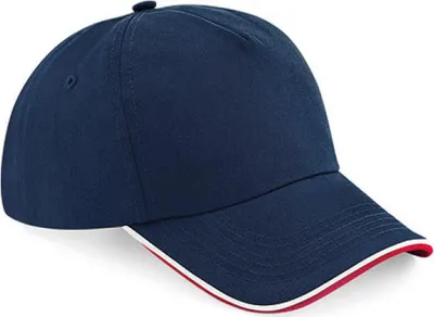 Produktbild von Beechfield B25c | Authentic 5 Panel Cap - Piped Peak, 100 % Baumwoll-Twill - Farbe: French Navy/Classic Red/White - Größe: One Size