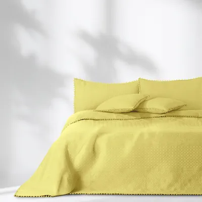 Image de AmeliaHome Couvre-lit Jaune Matelassé avec Pompons 260x280