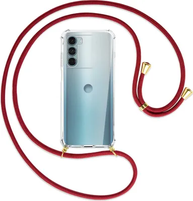 Produktbild von Handykette Backcover-Schutzhülle mit Band (Metall goldfarben) für Motorola Moto G200 5G - dunkelrot