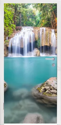 Produktbild von MuchoWow® Türtapete Selbstklebende Türfolie Moosbewachsene Felsen vor dem Wasserfall im Erawan-Nationalpark 75x205 cm Türposter Türaufkleber Klebefolie Türklebefolie - XXL-Aufkleber - Tür Tapeten