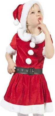 Produktbild von Weihnachtsmädchen Kostüm "Carol" für Kinder | Weihnachtsmann Kleid und Mütze Größe: 98