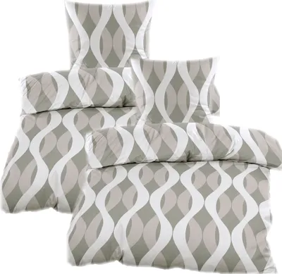 Produktbild von Biber Bettwäsche 135x200 cm | 4tlg. | Winter Garnitur | 100% Baumwolle | mit Reißverschluss | Taupe mit Wellenmuster