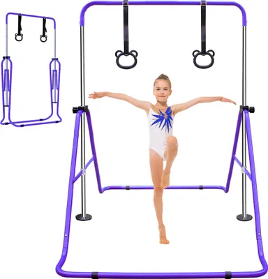 Obrázek produktu pro okwish Dětská gymnastická tyč (88,9 až 129,54 cm) se stěnovým teleskopickým mechanismem, ocel a protiskluzové nohy, pro domácí cvičení, Fialová