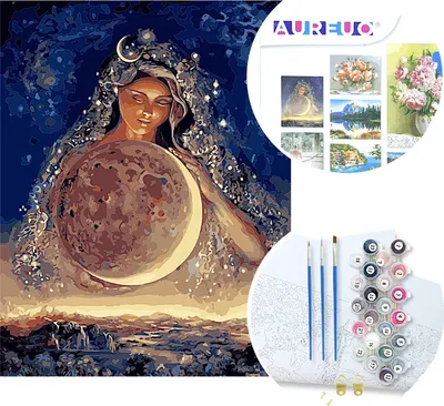 Produktbild von Malen nach Zahlen 40x50cm Frau, Nacht, Mond, Stadt bei Nacht | R-225