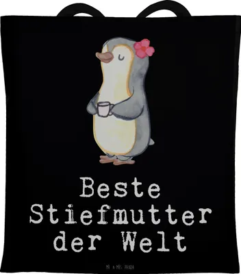 Produktbild von Mr. & Mrs. Panda Tote Bag Pinguin Beste Stiefmutter der Welt - Schwarz - Geschenk, Shopping Tasche, Dankeschön, Uni, Tochter, Schultasche, Danke, Muttertag, Geschenkidee
