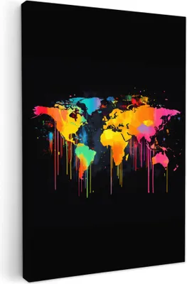 Obrázek produktu pro Dekorace na zeď 40x60 cm - Mapa světa - Barevná - Barevné - Graffiti - Svět, dekorace, dekorace do obývacího pokoje, obrázky, dekorace na zeď