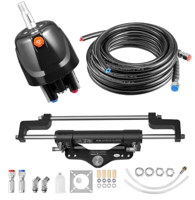 Produktbild von SucceBuy Hydraulisches Außenborder-Lenkset, 200 PS, Bootshydrauliklenksystem mit 6,9 MPa Steuerpumpe, Zweiwege-Sperrzylinder und 7,9 m Schläuchen, geeignet für Einzelsteuerstand und Einzelmotor