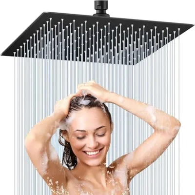Produktbild von PromoHome® Vierkante Regendouche – Schwarz, Edelstahl, Selbstreinigend, 30 cm, Deckenmontage