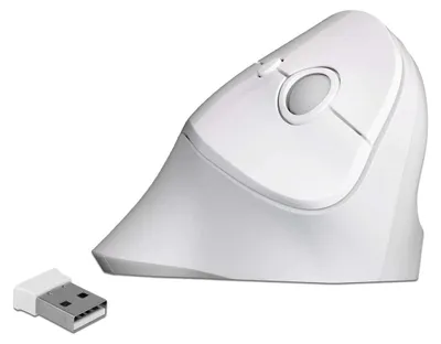 Productafbeelding van MAUS, ergonomisch, verticaal, optisch, 6 knoppen, 2,4 GHz draadloos, voor rechtshandigen, USB-A, wit (merk Delock)