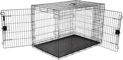 Productafbeelding van Opvouwbare hondenkooi van metaaldraad - met bodemschaal - dubbele deur - zwart - 122 x 76 x 83 cm