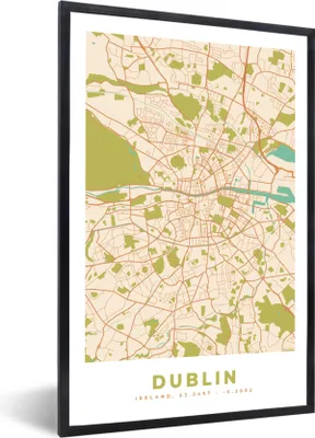 Produktbild von MuchoWow® Gerahmtes Poster Karte - Dublin - Stadtplan - Vintage 20x30 cm - Poster mit Schwarzem Bilderrahmen Wandposter Rahmen Foto Bilder - Drucken - Bilder Poster im Rahmen