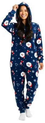Produktbild von Weihnachtsmann X-MAS Jumpsuit für Damen mit Kapuze Santa Overall Onesie Pyjama Schlafanzug Blau  M