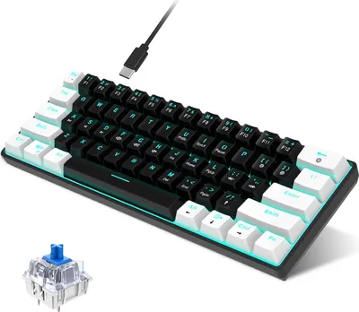 Produktbild von HXSJ V900 RGB Mechanická herní klávesnice , 61 kláves | dvoubarevné vstřikované klávesy ABS | více režimů osvětlení | ergonomický design, modré spínače, černá+bílá