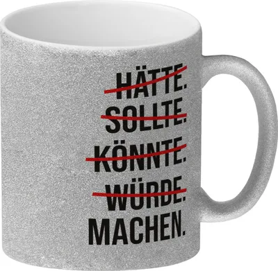 Produktbild von Motivation Glitzer-Kaffeebecher mit lustigem Motiv