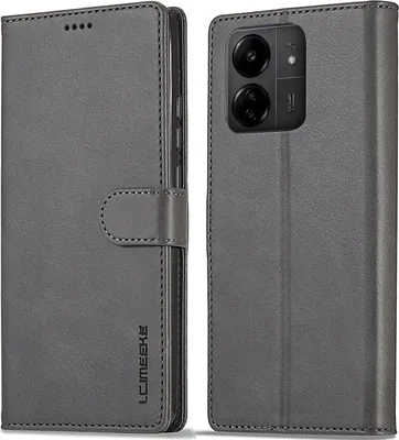 Image de Etui pour Xiaomi Redmi 13C étui en cuir avec fermeture magnétique et support, étui de protection Gris