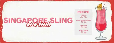 Produktbild von vianmo Holzschild 10x27 cm Singapore Sling Cocktail Recipe Abenteuer Reisen