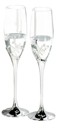 Imagen del producto de Conjunto de 2 piezas, copas de champán, copas de espumoso, diseño "Sr. y Sra.", letras, vidrio, metal, transparente, color plateado, unidad de venta: 1, altura: 27 cm, diámetro: 7 cm. Código: 4001250500346