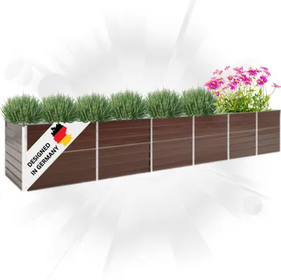 Produktbild von DELUKE® Hochbeet für Garten OSKAR Braun | 480x80x77cm | Verzinkter Stahl | Wetterfest | Gartenbeet Kräuterbeet Blumenbeet Beet hoch Frühbeet für Garten Gemüsebeet