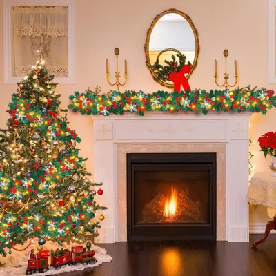 Produktbild von Ikodm Künstliche Weihnachtsgirlande, 5 m, warmweiße LED-Beleuchtung, USB-betrieben, mit Fernbedienung, für Tür Fenster Treppe Kamin Geländer