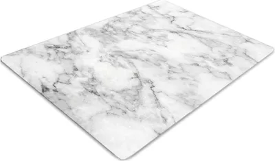 A white and gray marble patterned floor mat is shown from a diagonal angle against a white background.