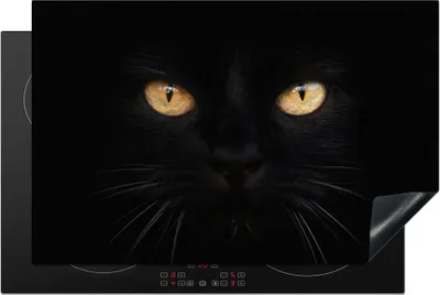 Produktbild von KitchenYeah© Herdabdeckplatte Nahaufnahme einer schwarzen Katze , 81x52cm, Küche Deko, Glaskeramikkochfeld Herdabdeckung, Abdeckplatte fùr Kochfeld