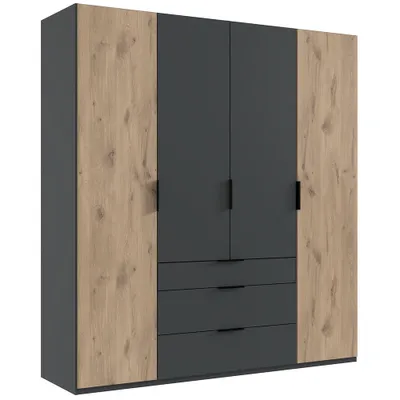 Produktbild von Kleiderschrank 200 cm breit modern in grau mit Eiche BIELLA-43