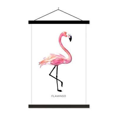 Produktbild von MuchoWow® Textilposter Zeichnung - Flamingo - Rosa 40x60 cm mit schwarzem Rahmen - Wanddekorationen