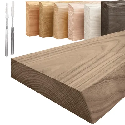 Image de LAMO Manufaktur Étagère Flottante Murale Bois avec Fixation Invisible | Etagere 110 cm Largeur pour Salle de Bain, Couloir, Cuisine | Couleur:  Marron Noisette Bord: Naturel | Bois Massif