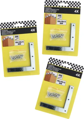 Produktbild von Set mit 12 Metallverbindungsplatten mit Schrauben (100x100x15 mm, Eckstücke)
