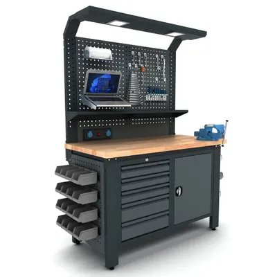 Produktbild von Industrie Werkbank 140x73x205cm Werkstattschrank Werkstatt Werkstattausrüstung