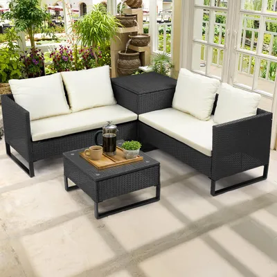 Produktbild von FCH Gartenmöbel Set - Gartenlounge-Set -  Polyrattan Lounge-Set, Inklusive Kissenbox, Sitz- und Rückenkissen