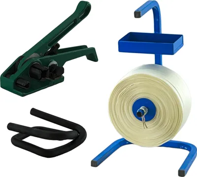 Produktbild von 19 mm Textil gewebt Umreifung Set Umreifungsband Abroller Bandspanner Klemmen