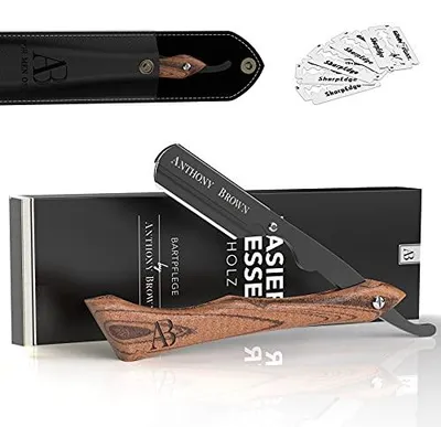 Produktbild von Anthony Brown Rasiermesser Holzgriff mit Wechselklinge und Etui, Schwarz