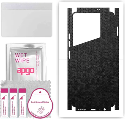 Produktbild von apgo Rückseite + Seiten Schutzfolie, Skin, kompatibel mit Tecno Pova 5, Hinten Displayschutzfolie aus Vinylfolie, kratzfest, einfache Montage - Schwarze Honigwabe