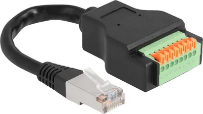 Produktbild von DeLOCK 15 cm Kategorie 5e Netzwerkkabel für Netzwerkgerät - Zweiter Anschluss: 1 x 8 Pin Terminal Block Male - Verlängerungskabel - Abschirmung - Schwarz, Grün