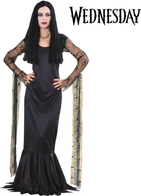 Morticia Addams Kostüm Halloween-Kleid schwarz für Damen Gr. S-L Serie The Addams Family Fasching Karneval Mottoparty Halloween Familienkostüm Gruppenkostüm