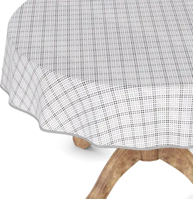 Produktbild von Tischdecke Wachstuchtischdecke Gartentischdecke Wachstischdecke Karriert Grau Wasserabweisend Rund 140 cm mit Paspelband