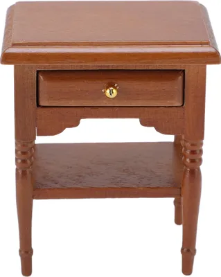 Image de Table de nuit de maison de poupées à l'échelle 1:12, table de nuit miniature, meuble de rangement en bois de châtaignier comme accessoire