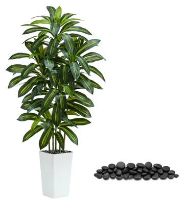 Produktbild von Künstlicher Drachenbaum, große künstliche Pflanze im weißen Topf, künstlicher Drachenbaum als Innendekoration für Wohnzimmer, Schlafzimmer, Büro, Garten und andere Räume im Haus.