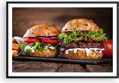 Produktbild von Gerahmtes Poster - Schwarzer Rahmen - Amerikaner Hamburger Essen Barbecue - 91,5x61 cm - Wand Bild - Wanddeko - Wandbilder - Wandposter - Bilderrahmen - Bilder - Kunstdruck - Wandbild P2BAA91x61-2869