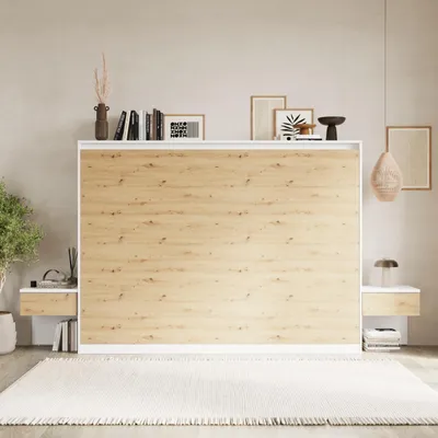 Produktbild von SMARTBett Set 160-Schrankbett Horizontal CLASSIC mit 2 Nachtkonsolen Weiss/Wildeiche