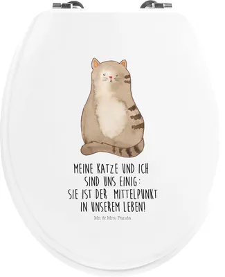 Produktbild von Mr. & Mrs. Panda klo deckel Katze Sitzen - Weiß - Geschenk, WC Sitz, holz toilettensitz, WC-Sitz, Brille, Herz, Klodeckel, Cat, Toilettendeckel, Liebe, Familie