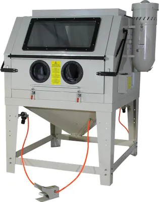 Produktbild von Sandstrahlkabine 1200l 230V mit Fußpedal Sandstrahlgerät inkl. Absaugung Öffnungsklappe und Sandstrahlpistole mit 6 Düsen