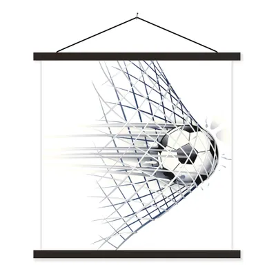 Produktbild von MuchoWow® Textilposter Eine Illustration eines Fußballs, der ins Tor geht - Jungen - Mädchen - Kinder 60x60 cm mit schwarzem Rahmen - Posteraufhänger