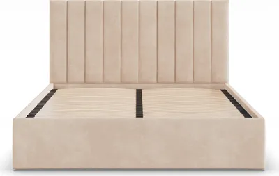 Produktbild von Polsterbett POLLA 180x200 mit Holzlattenrost, Doppelbett ohne Bettkasten, Bett mit gepolstertem Kopfteil  Beige Samt