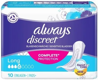 Obrázek produktu pro Always Discreet, dlouhé inkontinenční vložky, 10 kusů