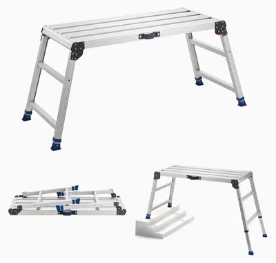 Obrázok produktu pre VEVOR pracovná plošina, 1016x457 mm, skladacia pracovná plošina z hliníka s nosnosťou 226,8 kg, výškovo nastaviteľná plošina s rozsahom 584-876 mm, vybavená bezpečnostným zámkom, prenosná schodová plošina pre domáce dielne